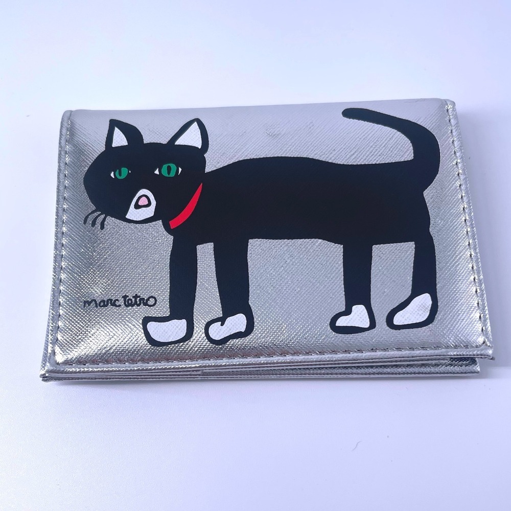 Marc Tetro Black Cat Passport Holder Wallet Silver Travel Case Card Holder